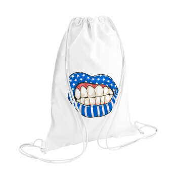 Ελληνική σημαία lips, Τσάντα πλάτης πουγκί GYMBAG λευκή (28x40cm)