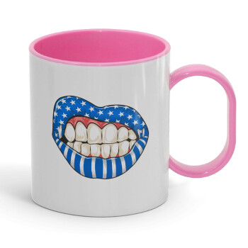 Ελληνική σημαία lips, Κούπα (πλαστική) (BPA-FREE) Polymer Ροζ για παιδιά, 330ml