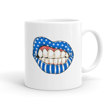 Ελληνική σημαία lips, Ceramic coffee mug, 330ml (1pcs)