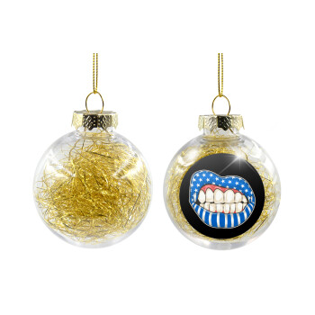 Ελληνική σημαία lips, Χριστουγεννιάτικη μπάλα δένδρου διάφανη με χρυσό γέμισμα 8cm