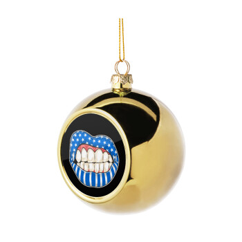 Ελληνική σημαία lips, Χριστουγεννιάτικη μπάλα δένδρου Χρυσή 8cm