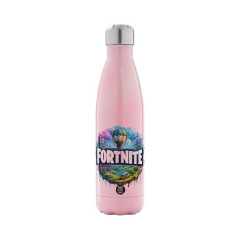 Fortnite land, Metal mug thermos Pink Iridiscent (Stainless steel), double wall, 500ml
