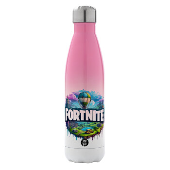 Fortnite land, Metal mug thermos Pink/White (Stainless steel), double wall, 500ml