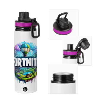 Fortnite land, Metallic water bottle with safety lid, 850ml aluminum