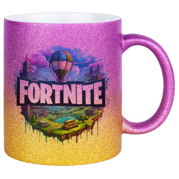Fortnite land, Κούπα Χρυσή/Ροζ Glitter, κεραμική, 330ml