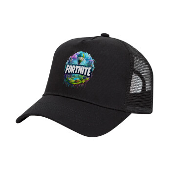 Fortnite land, Trucker Hat with Mesh, Black, (COTTON, KIDS, UNISEX, ONE SIZE)