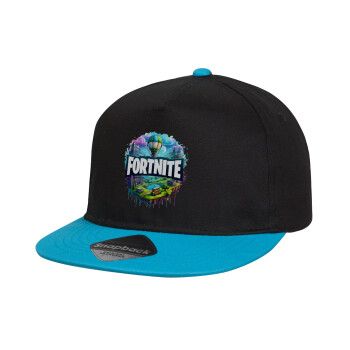 Fortnite land, Child's Flat Snapback Hat, Black/Blue (100% COTTON, CHILD, UNISEX, ONE SIZE)