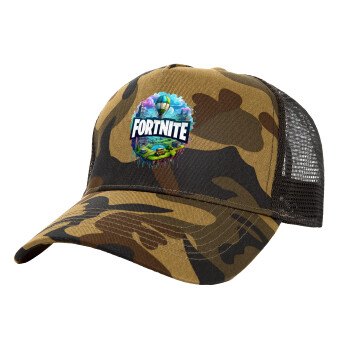 Fortnite land, Adult Structured Trucker Hat, with Mesh, (Camouflage) Army (100% COTTON, ADULT, UNISEX, ONE SIZE)