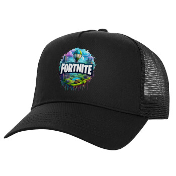 Fortnite land, Καπέλο Ενηλίκων Structured Trucker, με Δίχτυ, Μαύρο (100% ΒΑΜΒΑΚΕΡΟ, ΕΝΗΛΙΚΩΝ, UNISEX, ONE SIZE)