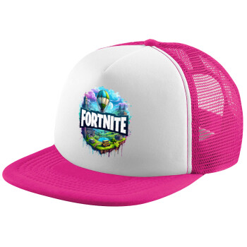Fortnite land, Child's Soft Trucker Hat with Pink/White Mesh (POLYESTER, CHILD, ONE SIZE)
