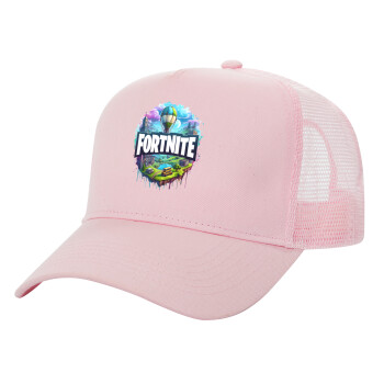 Fortnite land, Structured Trucker Children's Hat, with Mesh, PINK (100% COTTON, CHILDREN'S, UNISEX, ONE SIZE)
