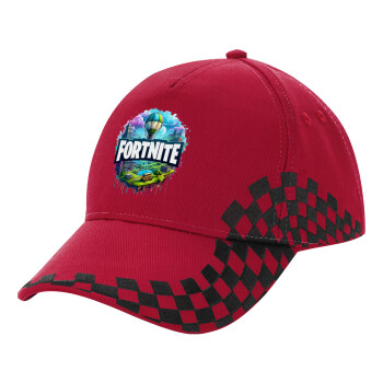 Fortnite land, Adult Cap RACING Ultimate Red/Black, (100% COTTON DRILL, ADULT, UNISEX, ONE SIZE ADULT)