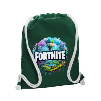Fortnite land, Τσάντα πλάτης πουγκί GYMBAG BOTTLE GREEN, με τσέπη (40x48cm) & χονδρά λευκά κορδόνια