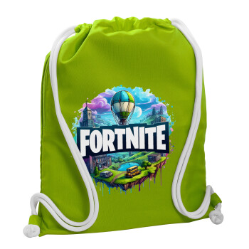 Fortnite land, Τσάντα πλάτης πουγκί GYMBAG LIME GREEN, με τσέπη (40x48cm) & χονδρά κορδόνια