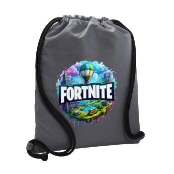 Fortnite land, Τσάντα πλάτης πουγκί GYMBAG ΓΚΡΙ, με τσέπη (40x48cm) & χονδρά κορδόνια