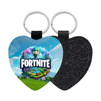 Fortnite land, Μπρελόκ PU δερμάτινο glitter καρδιά ΜΑΥΡΟ