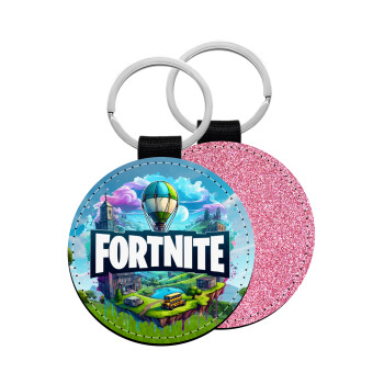 Fortnite land, Μπρελόκ Δερματίνη, στρογγυλό ΡΟΖ (5cm)