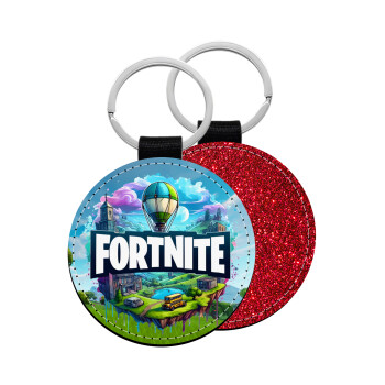 Fortnite land, Μπρελόκ Δερματίνη, στρογγυλό ΚΟΚΚΙΝΟ (5cm)