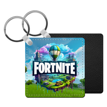 Fortnite land, Μπρελόκ Δερματίνη, τετράγωνο ΜΑΥΡΟ (5x5cm)