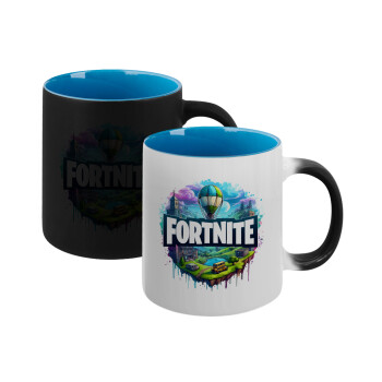 Fortnite land, Κούπα Μαγική εσωτερικό μπλε, κεραμική 330ml που αλλάζει χρώμα με το ζεστό ρόφημα