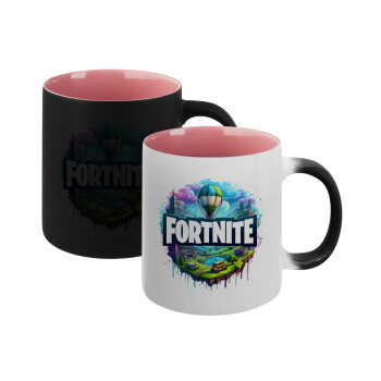 Fortnite land, Κούπα Μαγική εσωτερικό ΡΟΖ, κεραμική 330ml που αλλάζει χρώμα με το ζεστό ρόφημα