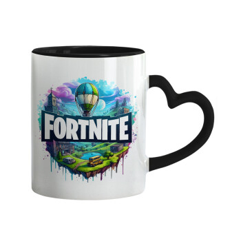 Fortnite land, Mug heart black handle, ceramic, 330ml