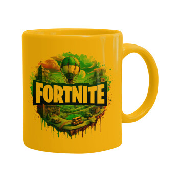 Fortnite land, Ceramic coffee mug yellow, 330ml (1pcs)