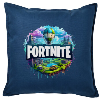 Fortnite land, Μαξιλάρι καναπέ Μπλε 100% βαμβάκι, περιέχεται το γέμισμα (50x50cm)