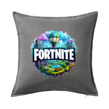 Fortnite land, Μαξιλάρι καναπέ Γκρι 100% βαμβάκι, περιέχεται το γέμισμα (50x50cm)