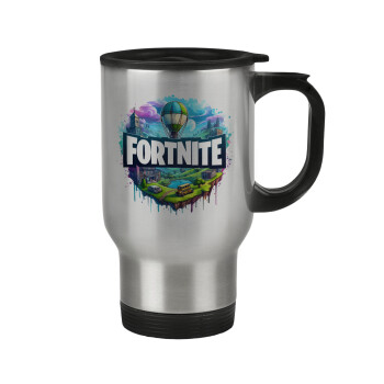 Fortnite land, Stainless steel travel mug with lid, double wall 450ml