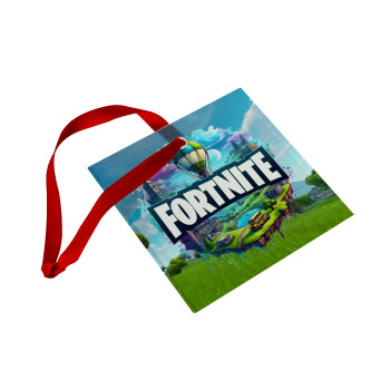 Fortnite land, Christmas ornament, glass square ornament 9x9cm