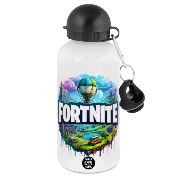 Fortnite land — Metal water bottle, White, aluminum 500ml