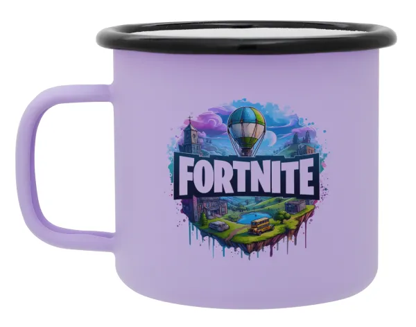 Fortnite land — Metal enamel mug, matte light pastel purple, 360ml