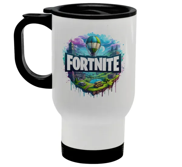 Fortnite land — Stainless steel travel mug with lid, double wall white 450ml