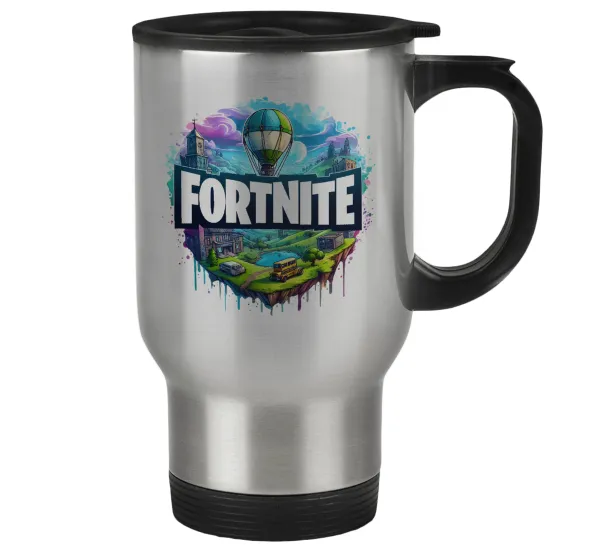 Fortnite land — Stainless steel travel mug with lid, double wall 450ml