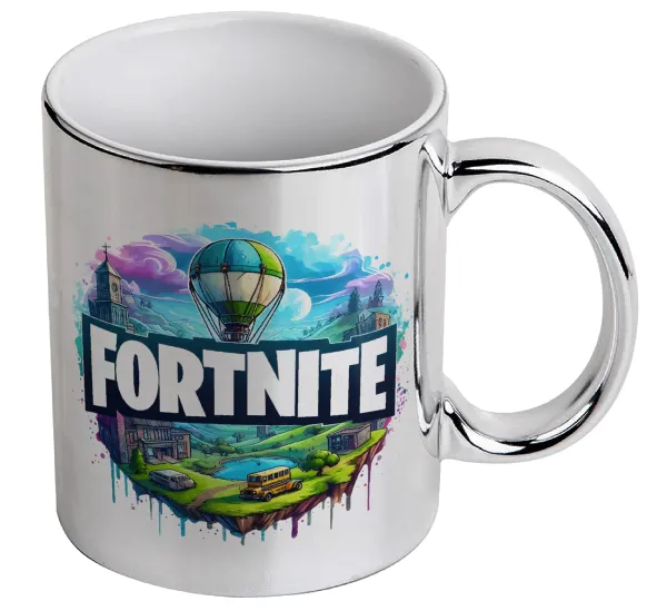 Fortnite land — Κούπα κεραμική, ασημένια καθρέπτης, 330ml