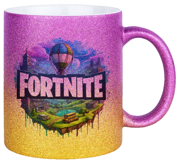 Fortnite land — Gold/pink glitter mug, ceramic, 330ml