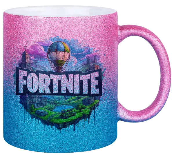 Fortnite land — Gold/blue glitter mug, ceramic, 330ml