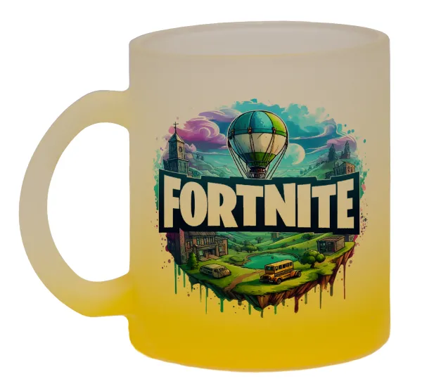 Fortnite land — Κούπα γυάλινη δίχρωμη με βάση το κίτρινο ματ, 330ml