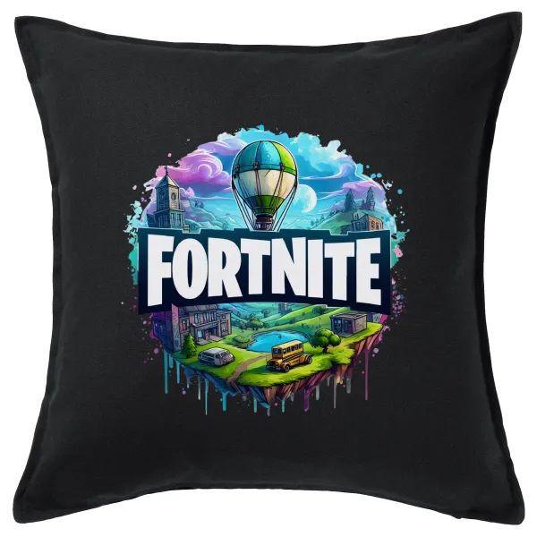 Fortnite land — Μαξιλάρι καναπέ Μαύρο 100% βαμβάκι, περιέχεται το γέμισμα (50x50cm)