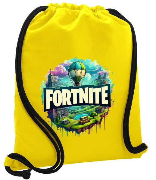 Fortnite land — Backpack pouch GYMBAG Yellow, with pocket (40x48cm) & thick cords