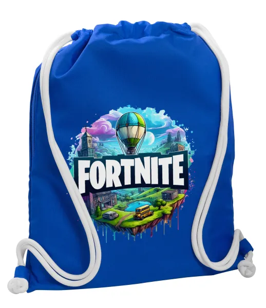 Fortnite land — Backpack pouch GYMBAG Blue, with pocket (40x48cm) & thick cords