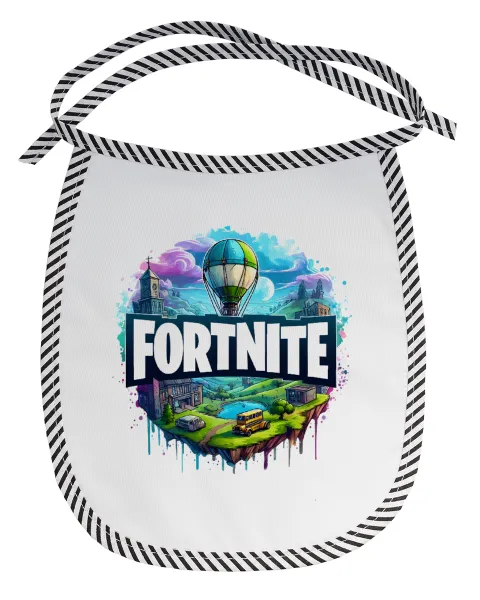 Fortnite land — Stain-resistant baby bib with tie, black