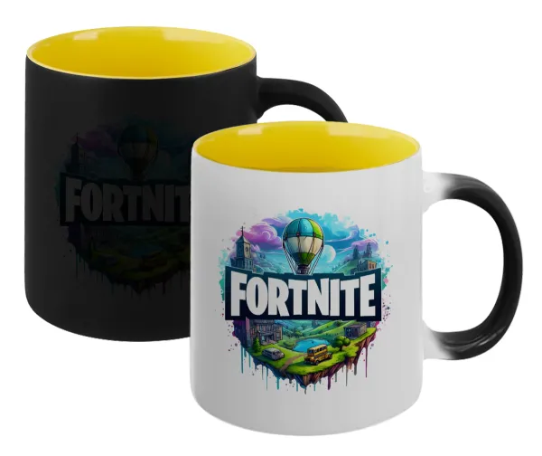 Fortnite land — Magic mug with yellow interior, ceramic, 330ml, changes colour with hot drinks