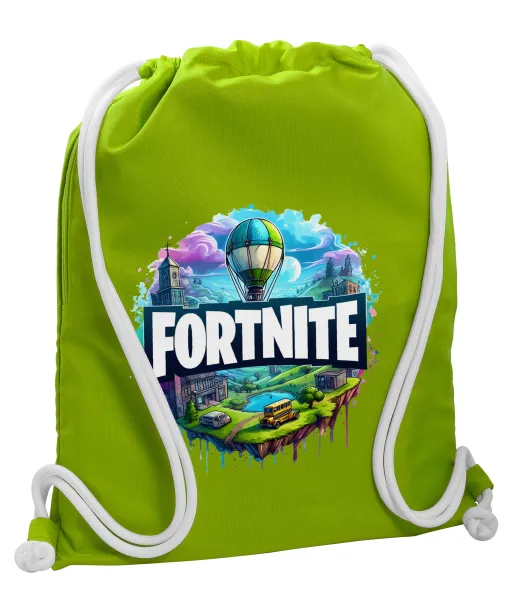 Fortnite land — Backpack bag GYMBAG LIME GREEN, with pocket (40x48cm) & thick cords