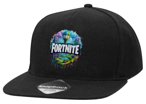 Fortnite land — Adult Flat Snapback Hat Black, (100% COTTON TWILL, ADULT, UNISEX, ONE SIZE)