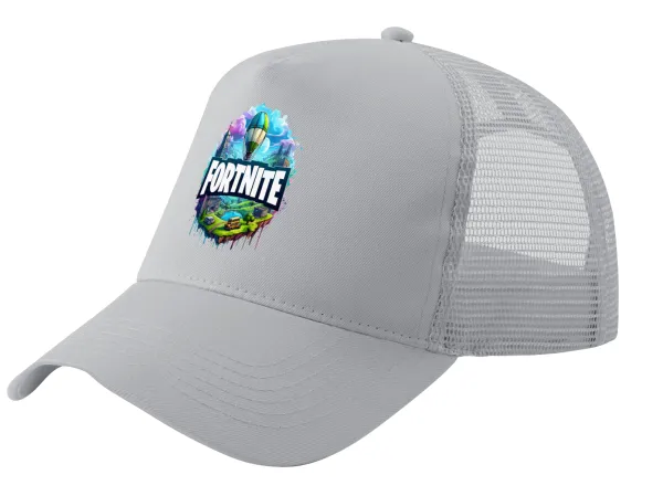 Fortnite land — Adult Structured Trucker Hat, with Mesh, GRAY (100% COTTON, ADULT, UNISEX, ONE SIZE)