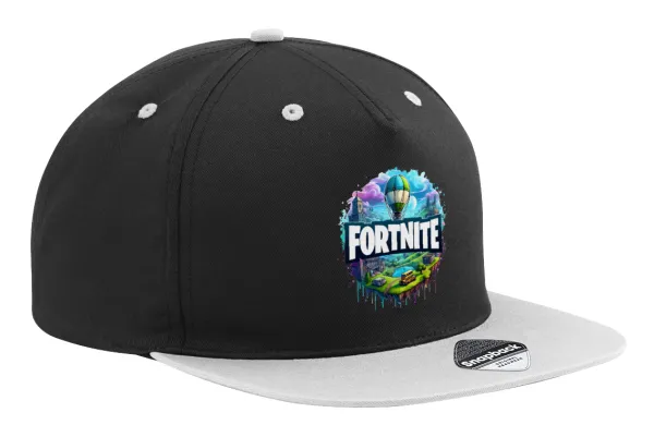 Fortnite land — Adult Flat Snapback Hat Black/Grey, (100% COTTON TWILL, ADULT, UNISEX, ONE SIZE)
