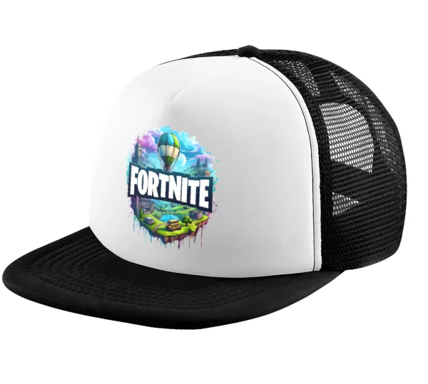 Fortnite land — Καπέλο παιδικό Soft Trucker με Δίχτυ ΜΑΥΡΟ/ΛΕΥΚΟ (POLYESTER, ΠΑΙΔΙΚΟ, ONE SIZE)