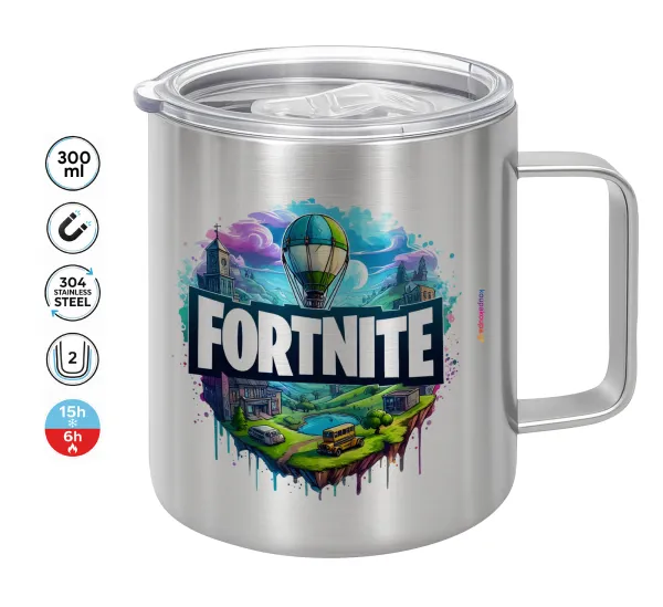 Fortnite land — Double-walled stainless steel mug 300ml with temperature-retaining lid